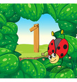 Number one with one ladybug on leaves Royalty Free Vector