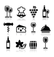 wine icons set - glass bottle restaurant food vector image