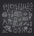 gardening doodle icons on black chalkboard vector image