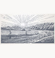 rural landscape with village in engraving style vector image vector image