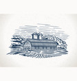graphic landscape with farm and field vector image