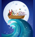 many wild animals on boat at night vector image vector image