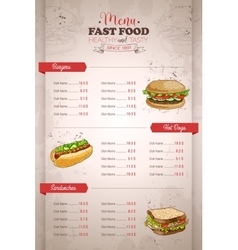 Drawing vertical color fast food menu design Vector Image