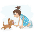 girl playing with cat vector image vector image