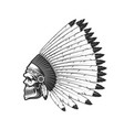 indian chief skull native american in feather hat vector image