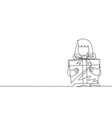 single one line drawing cute girl holding big vector image