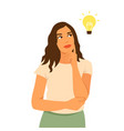 cartoon young standing woman thinking vector image
