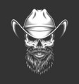 monochrome skull in cowboy hat vector image vector image
