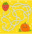 vegetable pumpkin strawberry maze game for kids vector image