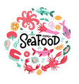 round shape print with color fish and seafood vector image vector image