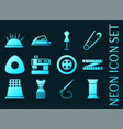 sewing set icons blue glowing neon style vector image vector image