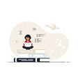 woman with laptop sitting on book stack vector image vector image