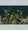 border with peony bushes and tigers in chinoiserie vector image vector image