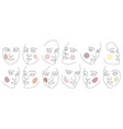 female faces drawn with continuous line vector image