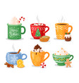 hot christmas winter drinks cups with coffee tea vector image vector image