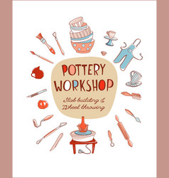 Clay pottery workshop studio icons set doodle Vector Image