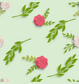 paper art summer flowers with leaves seamless vector image