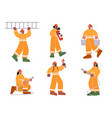 firemen brigade with extinguisher hose ladder vector image vector image