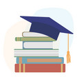 graduation mortarboard or square cap and books vector image
