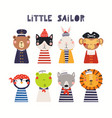 cute little animals in sailor pirate costumes set vector image
