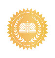gold emblem with kings crown and laurel branches vector image