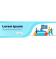 happy travelers going through flight registration vector image vector image