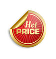 golden sticker with hot price lettering on white vector image vector image