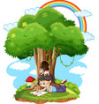 a girl playing with her cat vector image vector image