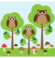 cute family of owls in forest vector image vector image
