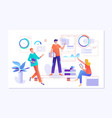 people work in a team and interact with graphs vector image