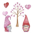 watercolor valentines day gnomes and tree vector image
