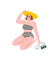 a girl sitting in swimsuit on beach vector image vector image