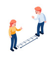 isometric man and woman keep distance in public vector image