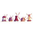 old windmills vintage stone and wooden wind mills vector image