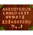 xmas gingerbread alphabet on wooden background vector image vector image