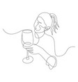continuous one line woman with a glass wine vector image