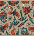 vintage colorful tattoos seamless pattern vector image vector image