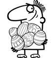 man with easter eggs cartoon vector image