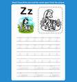 alphabet letter z with cartoon vocabulary vector image vector image
