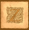 vintage initial letter z with baroque decorations vector image
