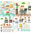 bathroom interior boy in a room with laptop vector image