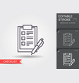 checklist with a pen line icon with editable vector image