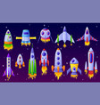 cartoon spaceships futuristic rockets spacecraft vector image
