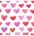 seamless pattern with hand drawn color hearts vector image