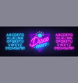neon lettering disco party on brick wall vector image
