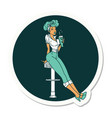 tattoo style sticker a pinup girl drinking vector image vector image
