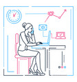 businesswoman at the computer - line design style vector image