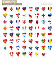 flag collection european countries heart icon vector image