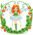 watercolor ginger fairi in a floral wreath vector image